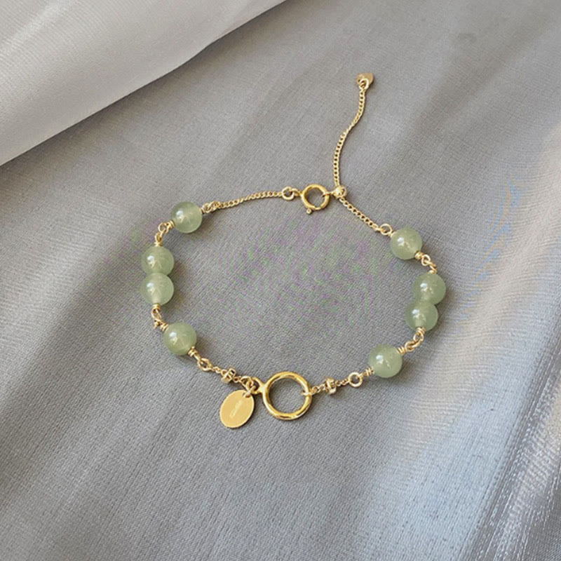 Hetian Jade Beaded Prosperity Bracelet 14k Gold Plated Classic