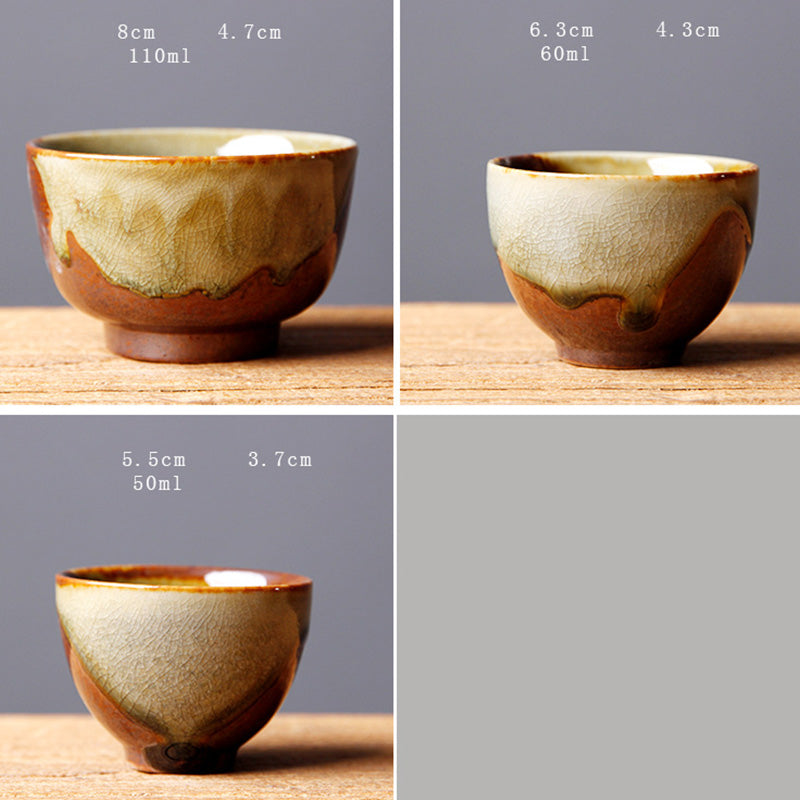 Vintage Brown Beige Kiln Change Ceramic Teacup for Meditation