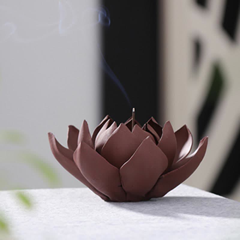 Tibetan Lotus Incense Burner in Purple Clay for Peace & Calm
