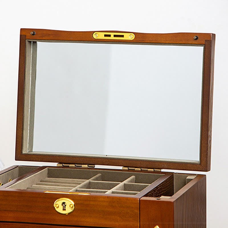 Large Vintage Wooden Jewelry Box with Mirror | Healing Sounds