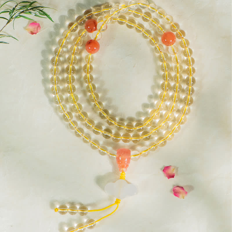 108 Beads Natural Citrine & Red Agate Prosperity Bracelet