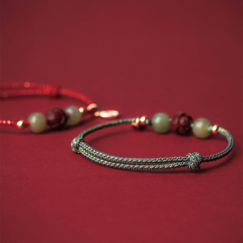14K Gold Plated Hetian Jade Lotus Luck Bracelet