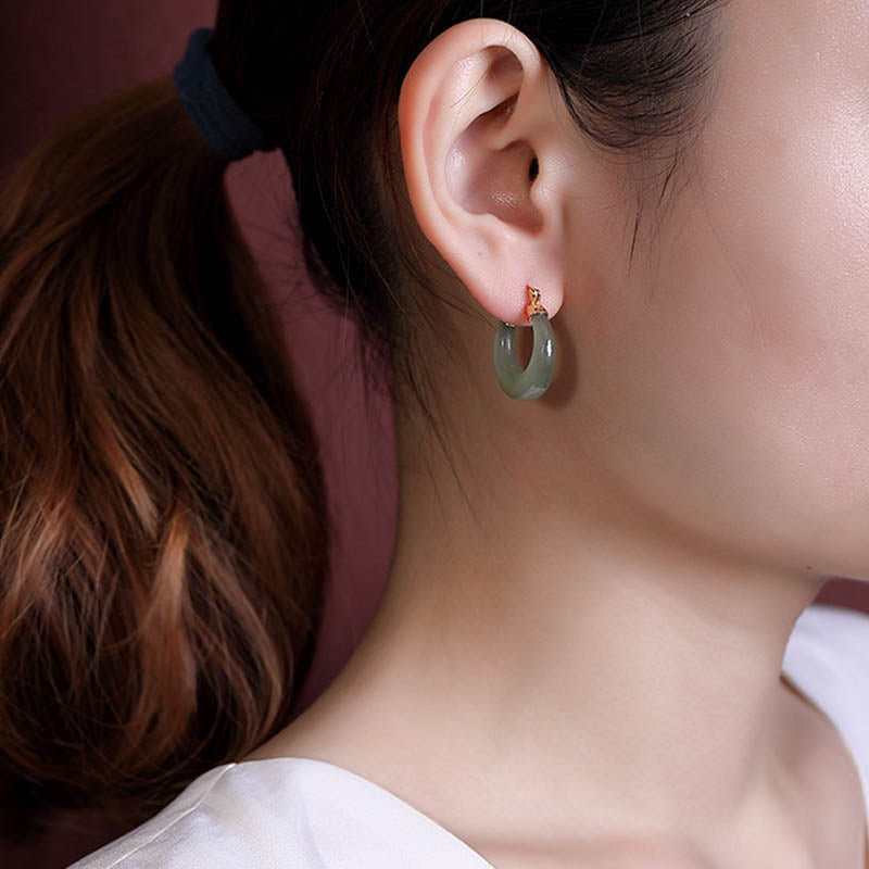 Round Jade Cyan Jade Prosperity Luck Drop Earrings
