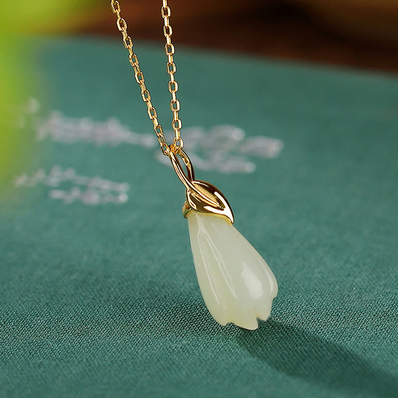 Hetian Jade Necklace with Magnolia Flower | Abundance Symbol