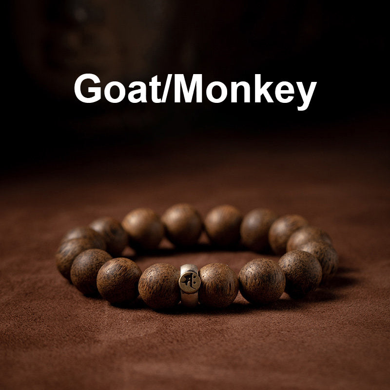 Natural Agarwood Chinese Zodiac Peace Bracelet 12mm Beads
