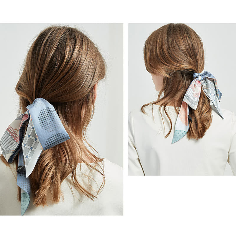 6cm x 125cm Mulberry Silk Twilly Scarf | Dunhuang Frescoes Sunset Pattern