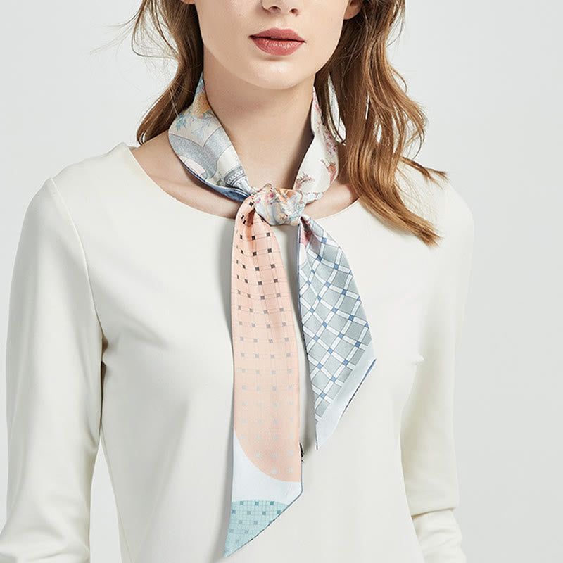 6cm x 125cm Mulberry Silk Twilly Scarf | Dunhuang Frescoes Sunset Pattern