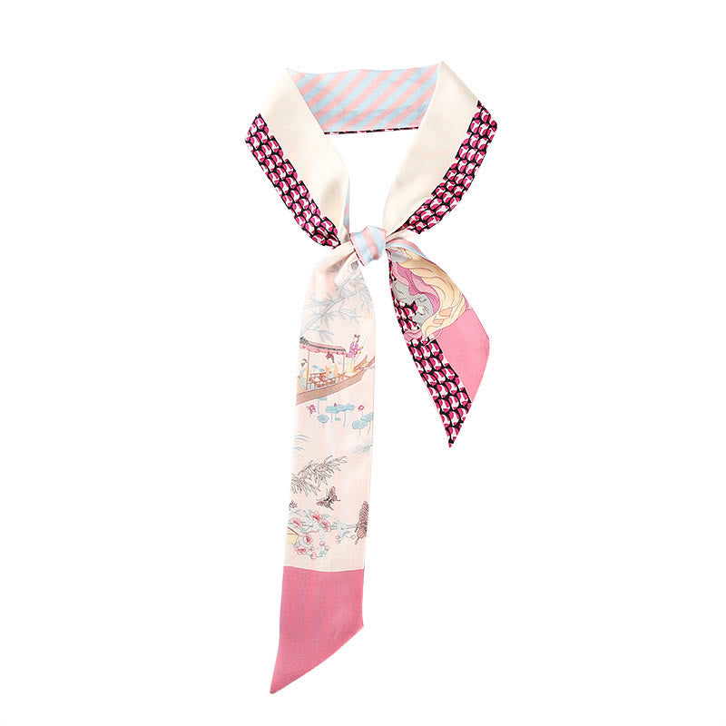 6cm x 125cm Mulberry Silk Twilly Scarf | Dunhuang Frescoes Sunset Pattern