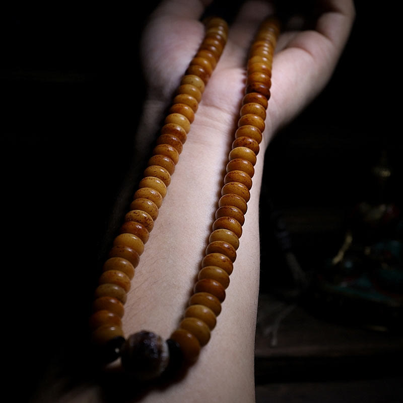 Yak Bone Protection Bracelet with Three-eyed Dzi Bead - 108 Beads