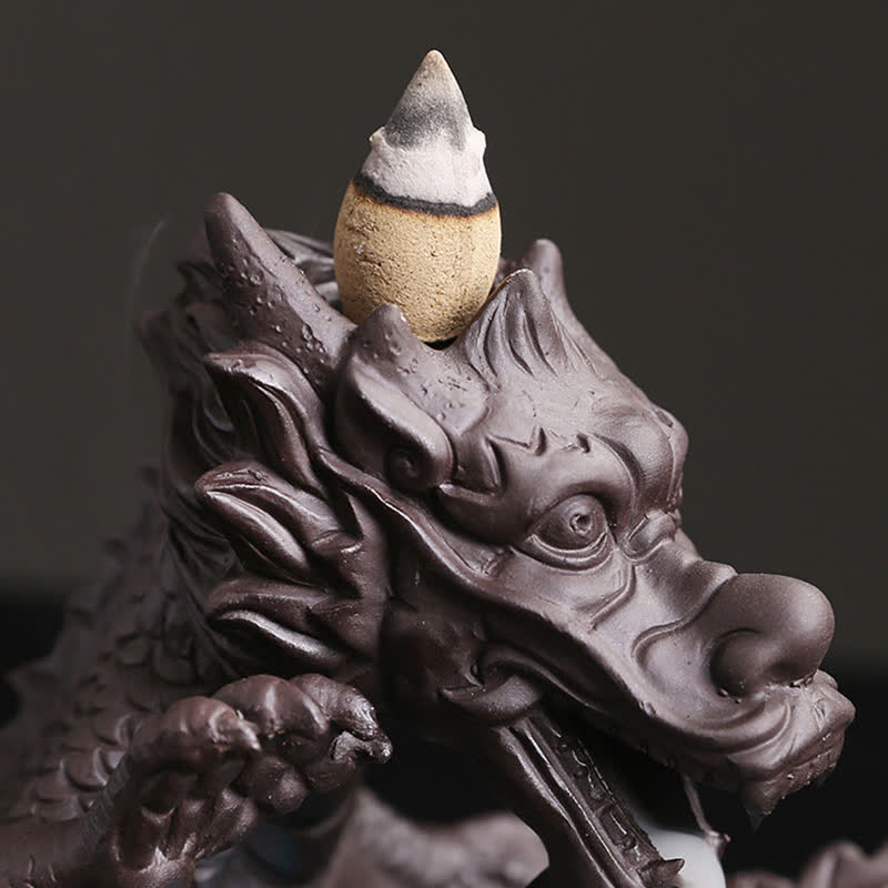 Purple Clay Dragon Incense Burner for Luck & Protection