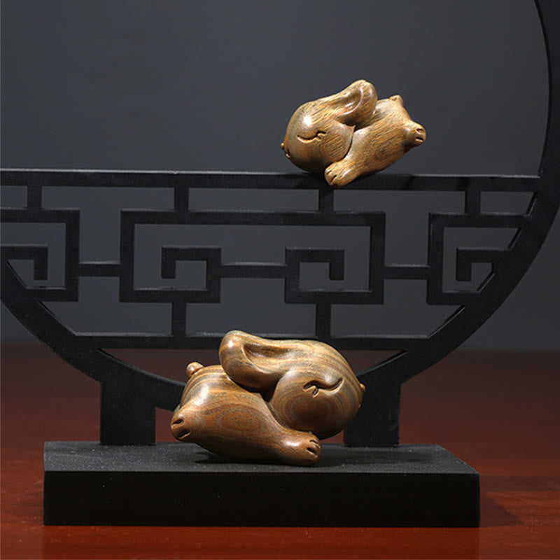 Small Green Sandalwood Rabbit Decoration for Peaceful Home