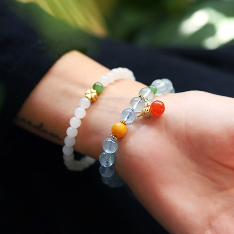 8mm Aquamarine Red Agate Peace Charm Bracelet for Serenity