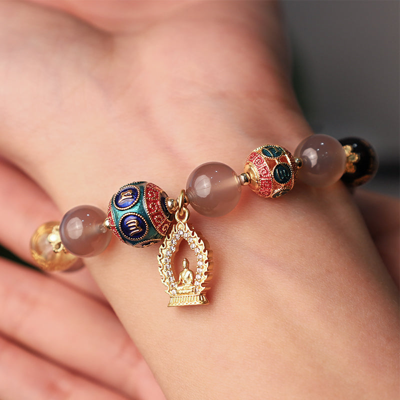 10mm Gray Agate Focus Positivity Agate Bracelet