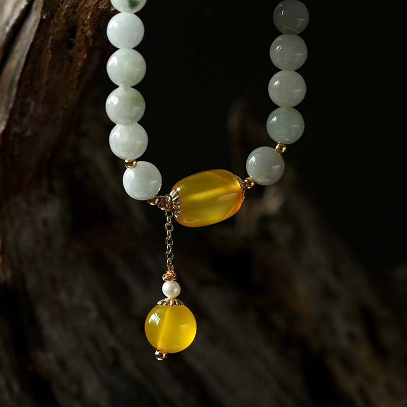 White Jade Protection Bracelet with Agate Beads 7.5mm