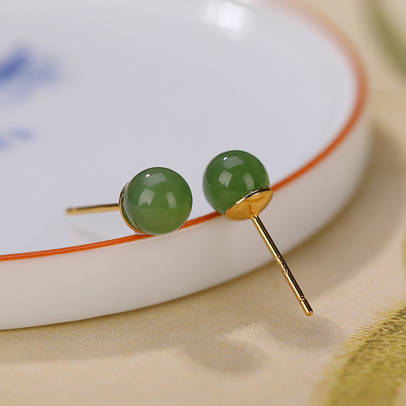 8mm Cyan Jade Sterling Silver Healing Stud Earrings
