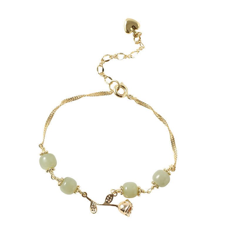 Hetian Jade 14K Gold Plated Luck Chain Bracelet