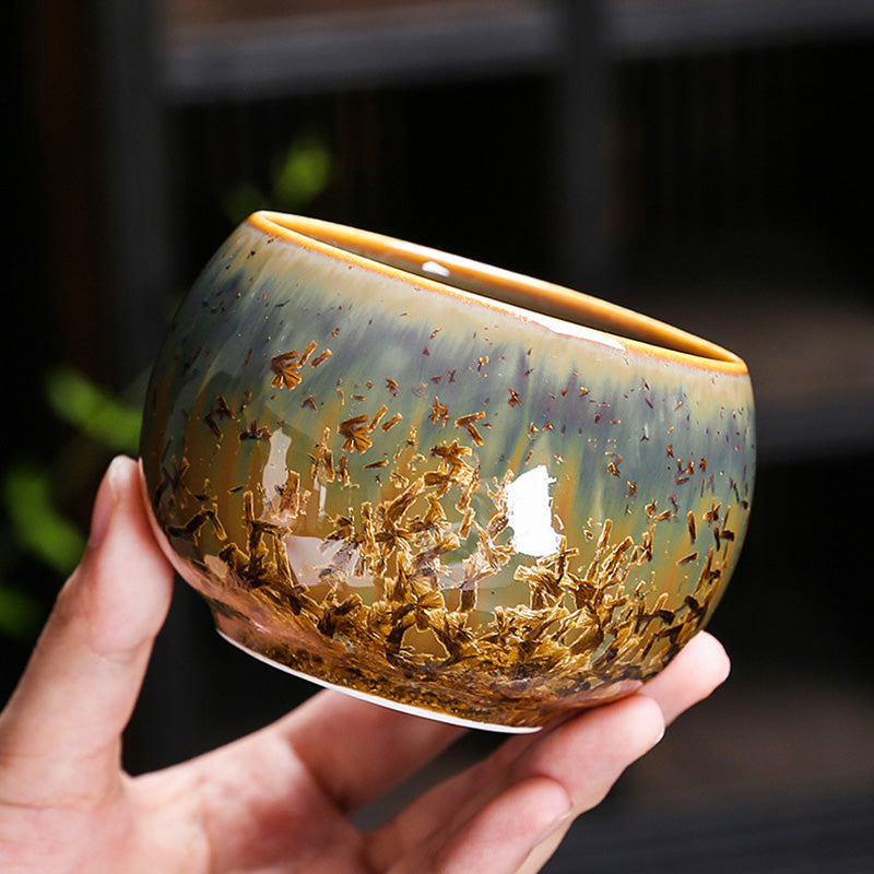 Colorful Brown Ceramic Chinese Tea Cup Bowl 210ml Size