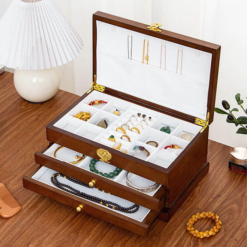 Three-Layer Wooden Jewelry Box for Zen Decor Storage