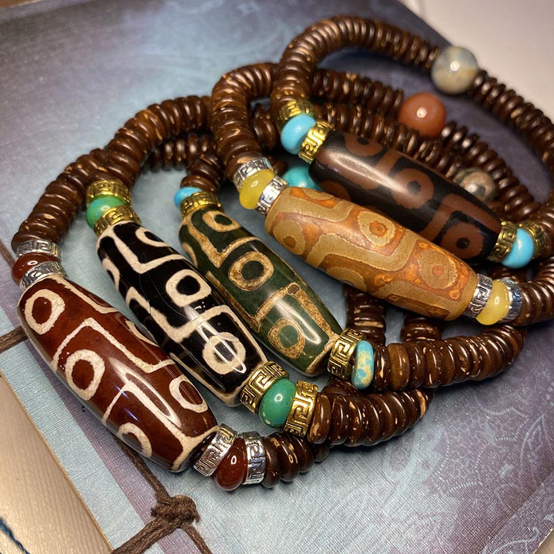 Nine-Eye Dzi Bead Wealth Bracelet | Unisex Agate Jewelry