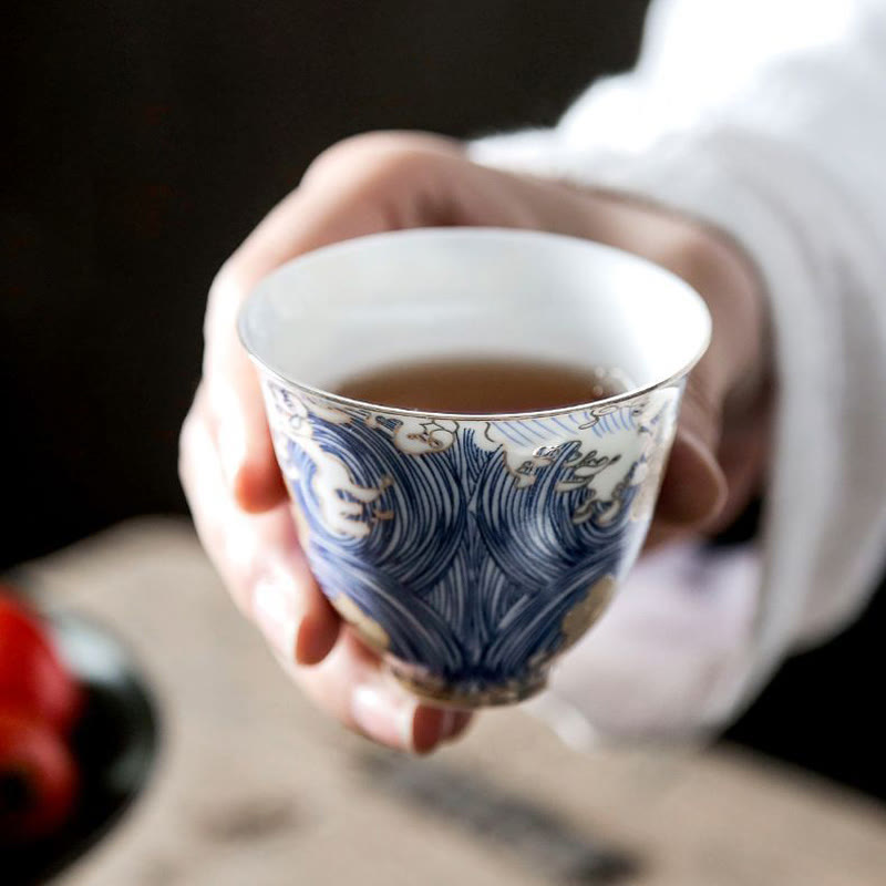 Vintage Ceramic Ocean Waves Teacup 60ml | Tableware