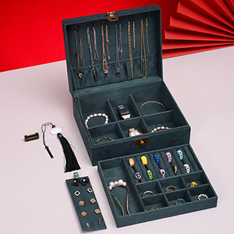 Two-Layer Flannel Jewelry Box with Lock for Zen Decor