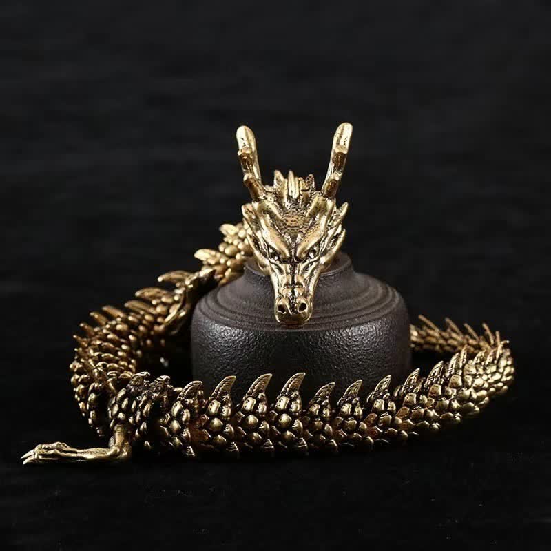Brass Copper Dragon Statue, Symbol of Luck & Protection