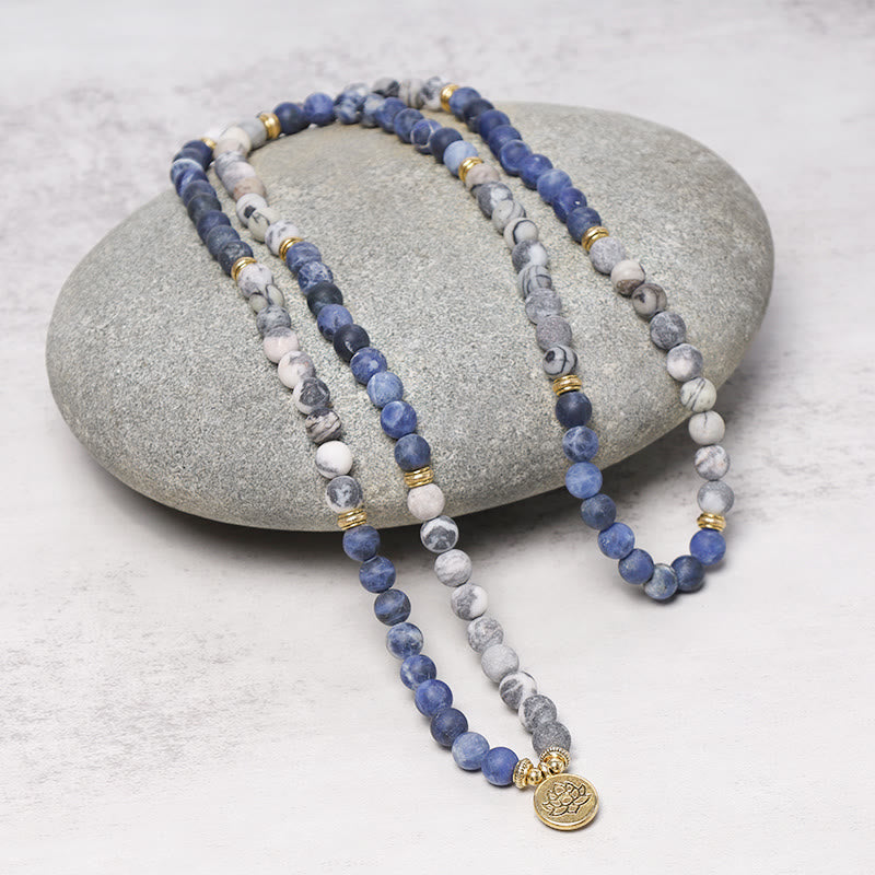 108 Beads Picasso Jasper Lotus Mala Bracelet 6mm Beads