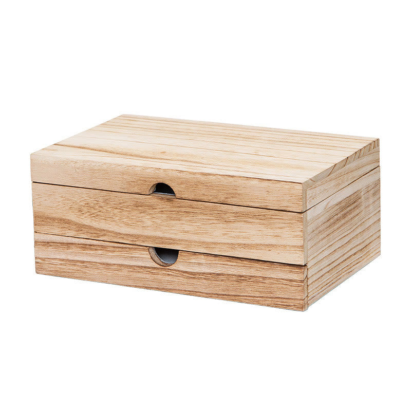 Two-Layer Beige Wooden Jewelry Box with Mirror | Spiritual Home Accents