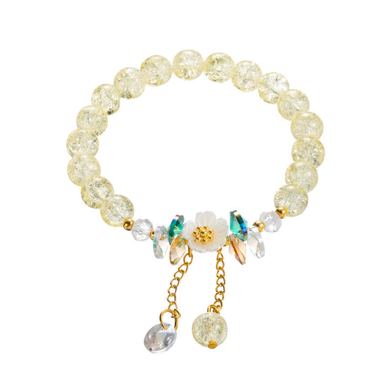 Spiritual Glass Bead Bracelet with Flower Charm for Protection