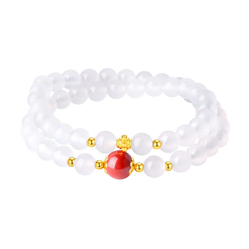 White Agate & Cinnabar Double Wrap Cinnabar Bracelet Protection