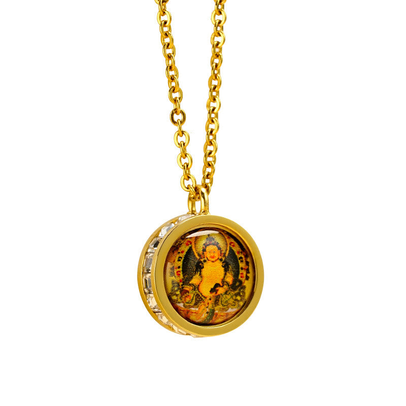 Titanium Steel Buddha Necklace | Green Tara & God Of Wealth Symbol