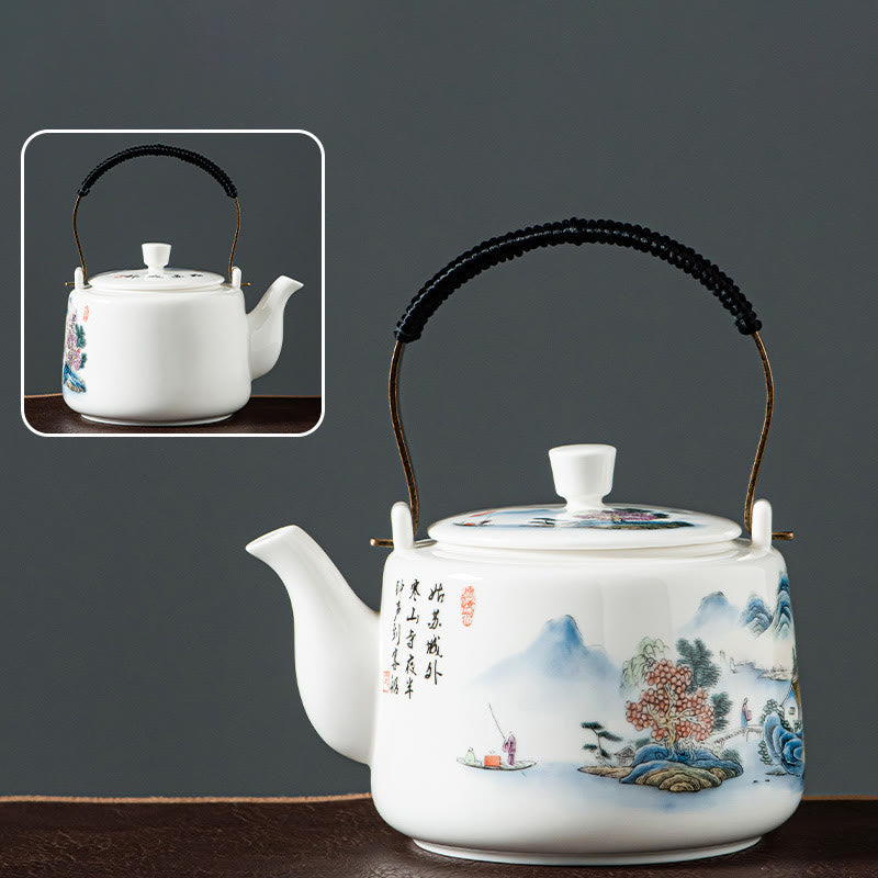 Vintage Ceramic Dragon Mountain Fisherman Kung Fu Teapot 600ml