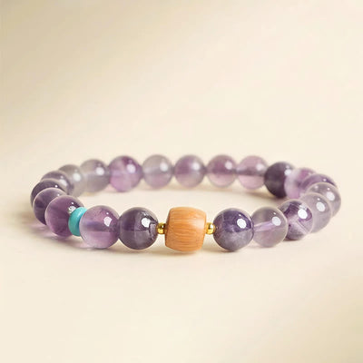 6mm Amethyst Bead Bracelet for Women with Wood - Peace