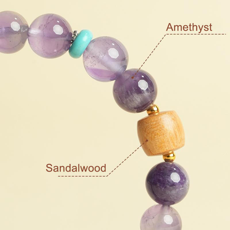 6mm Amethyst Bead Bracelet for Women with Wood - Peace