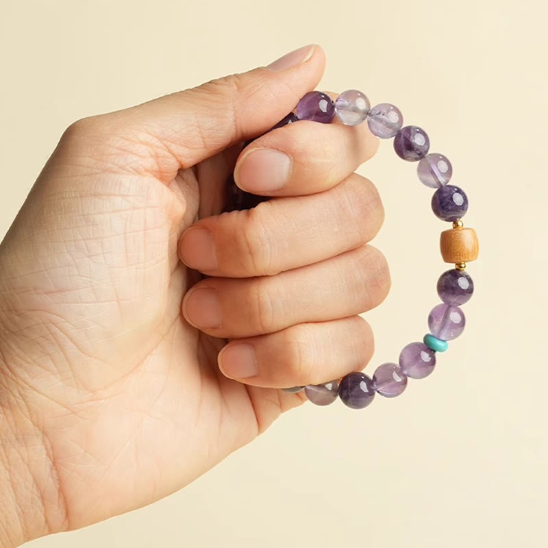 6mm Amethyst Bead Bracelet for Women with Wood - Peace