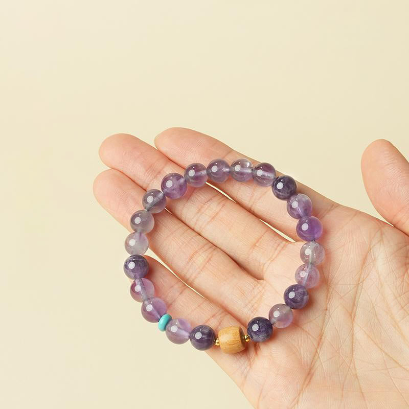 6mm Amethyst Bead Bracelet for Women with Wood - Peace