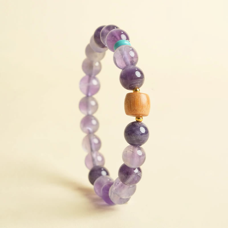 6mm Amethyst Bead Bracelet for Women with Wood - Peace