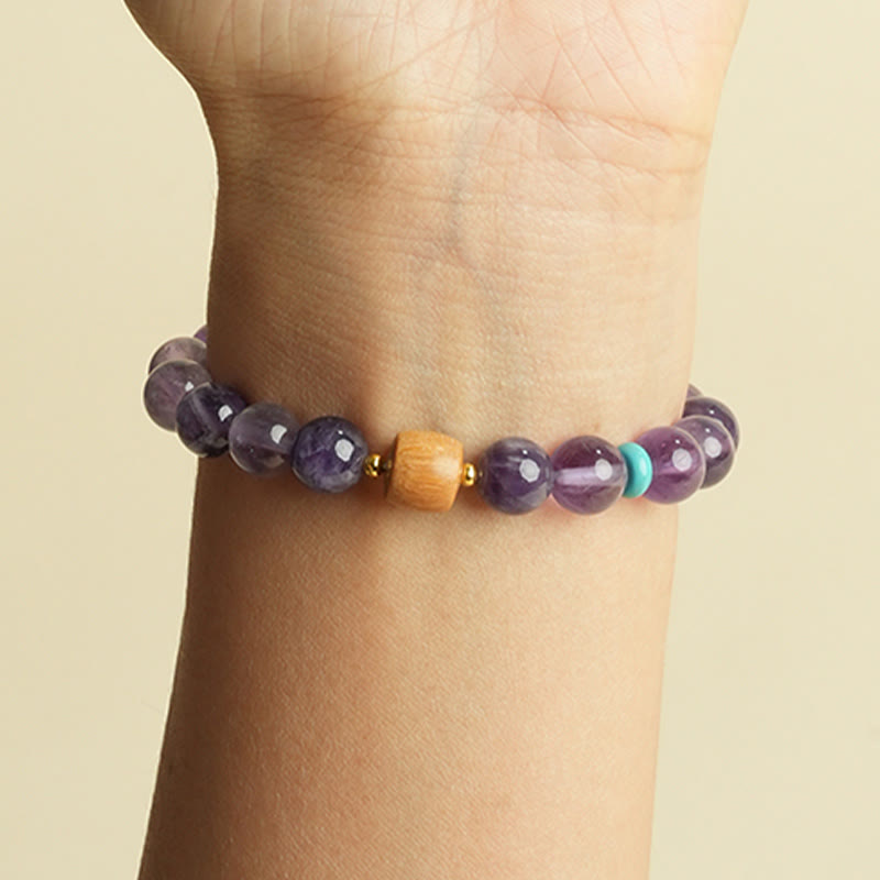 6mm Amethyst Bead Bracelet for Women with Wood - Peace
