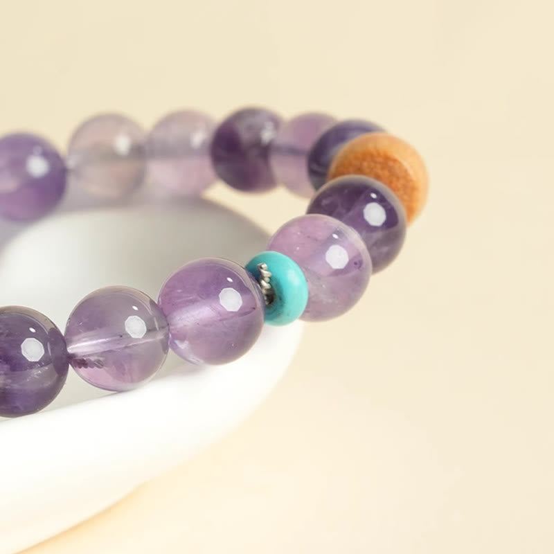 6mm Amethyst Bead Bracelet for Women with Wood - Peace