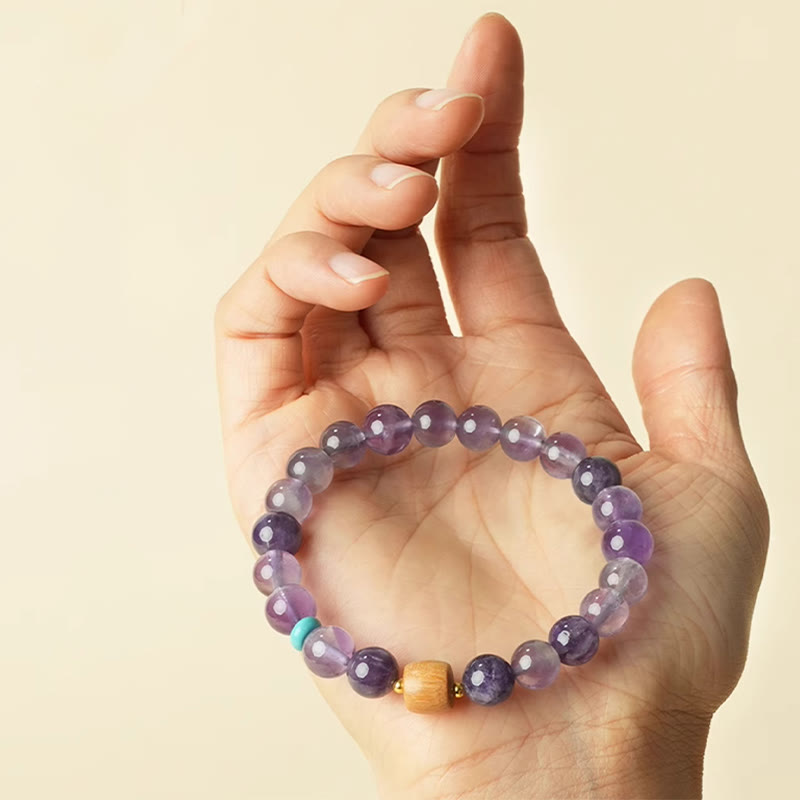 6mm Amethyst Bead Bracelet for Women with Wood - Peace