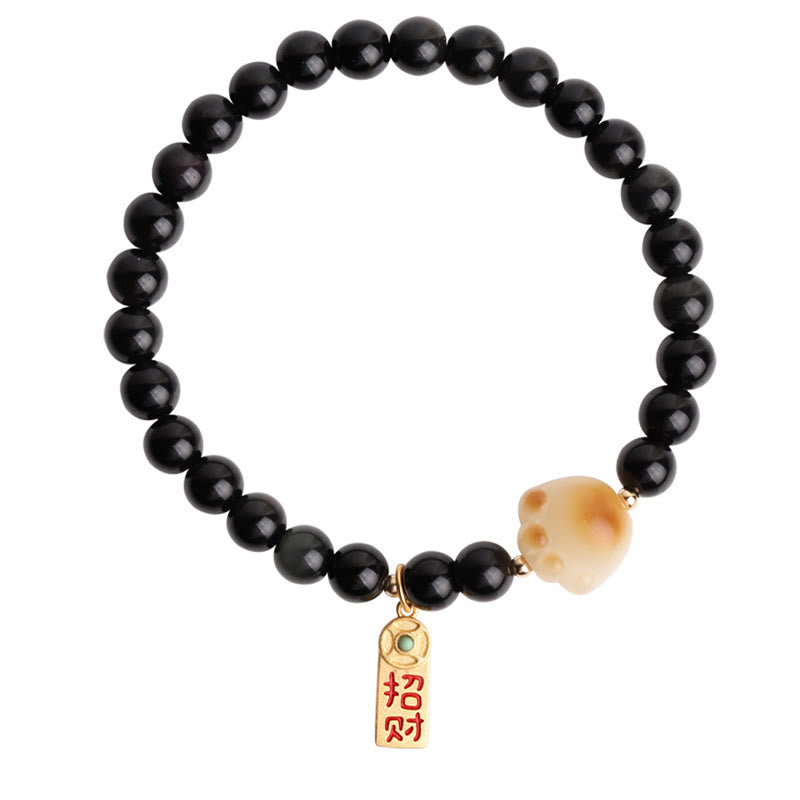 6mm Black Obsidian Lucky Fortune Bracelet