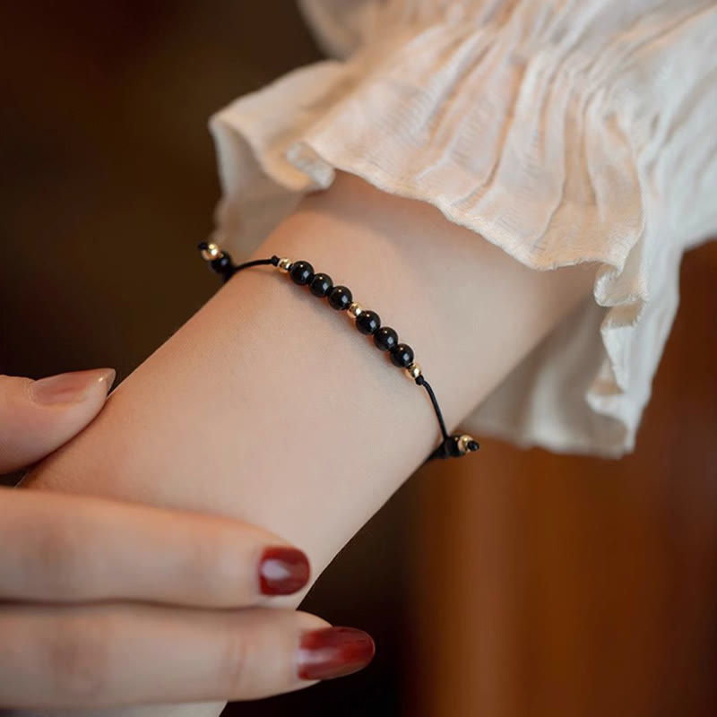 6mm Black Obsidian Success Bracelet for Resilience & Focus