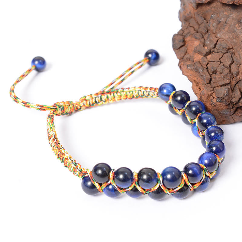 6mm Blue Tiger Eye Double Row Balance Bracelet