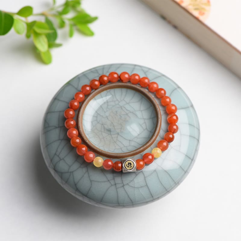 6mm Chinese Zodiac Self-acceptance Bracelet with Red Agate