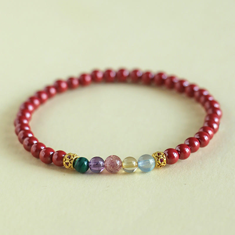 6mm Cinnabar Blessing Bracelet with Aquamarine & Amethyst