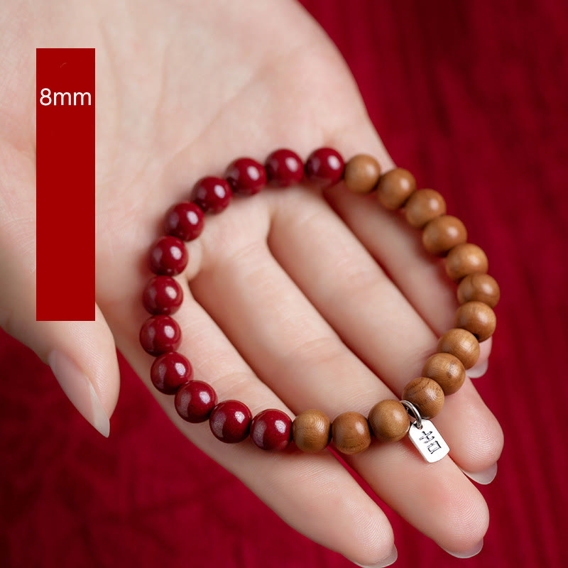 6mm Cinnabar Bracelet with Peach Wood & Sterling Silver Protection