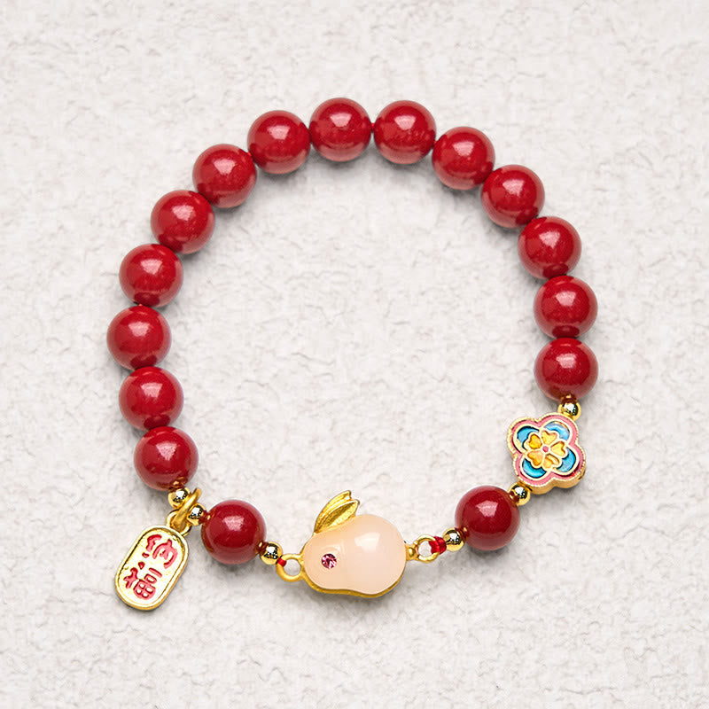 6mm Cinnabar Fu Character Beaded Lotus Bracelet