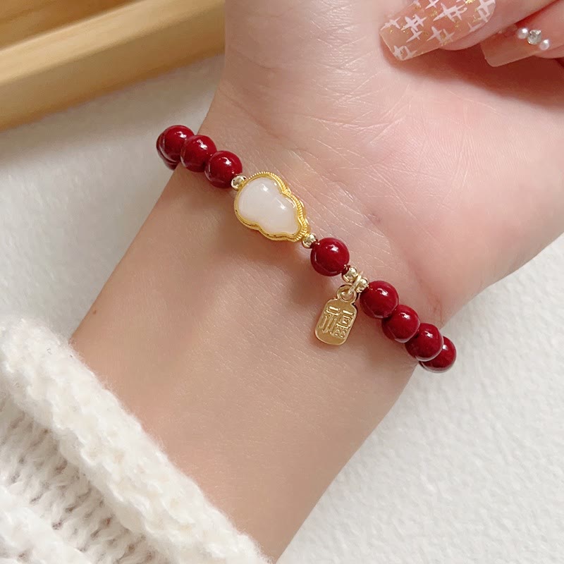 6mm Cinnabar Jade Fu Blessing Charm Bracelet for Blessings