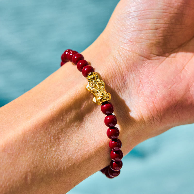6mm Cinnabar Pixiu Blessing Bracelet for Wealth & Protection