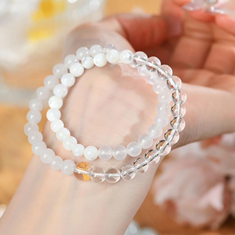 6mm Five Elements White Agate Luck Bracelet for Spiritual Balance